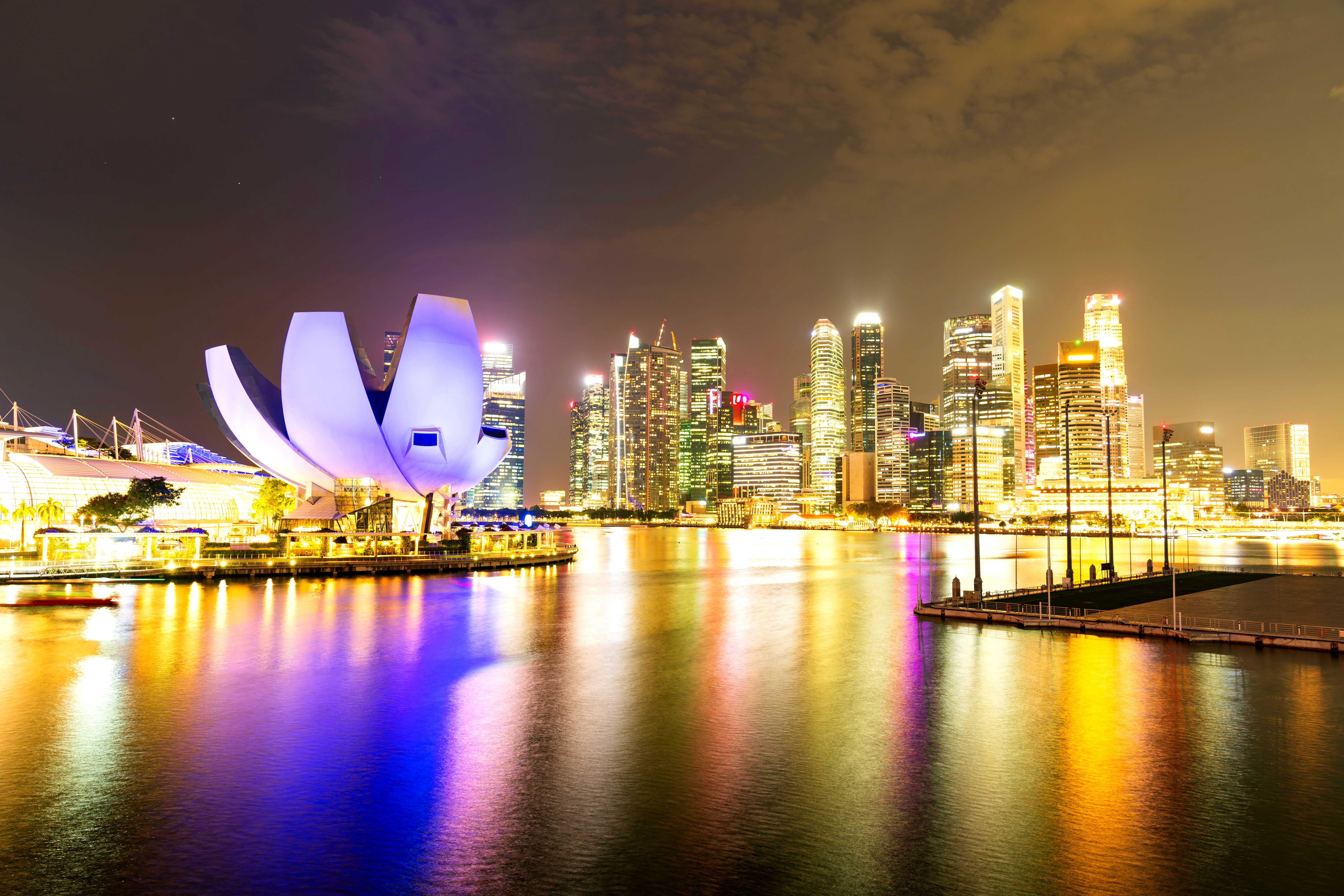 Esplanade and Marina Bay skyline by night, Singapore